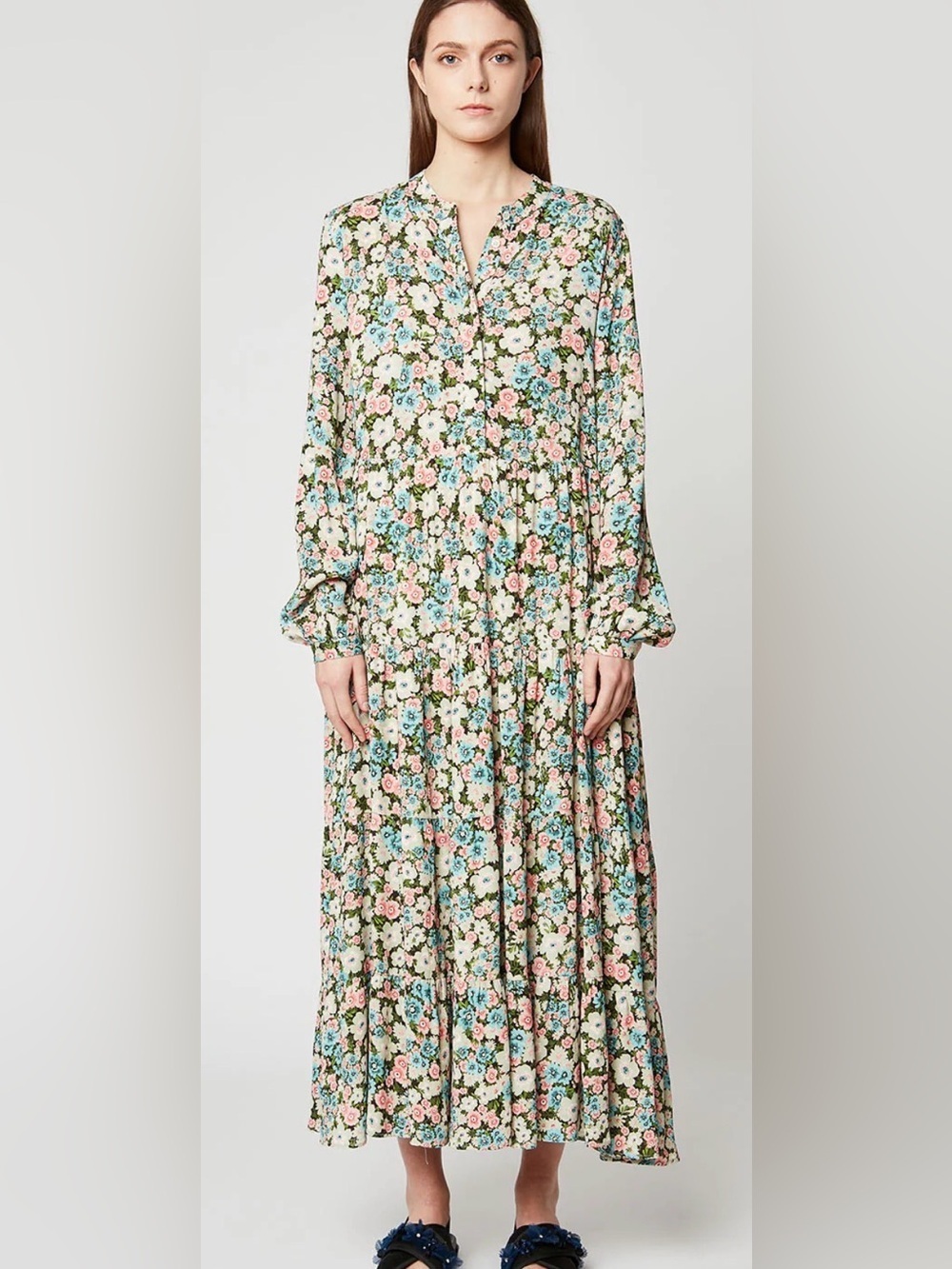 Paul and Joe Sister Blue Pink Floral Olivia Dress Cottagecore Prairie Size 40